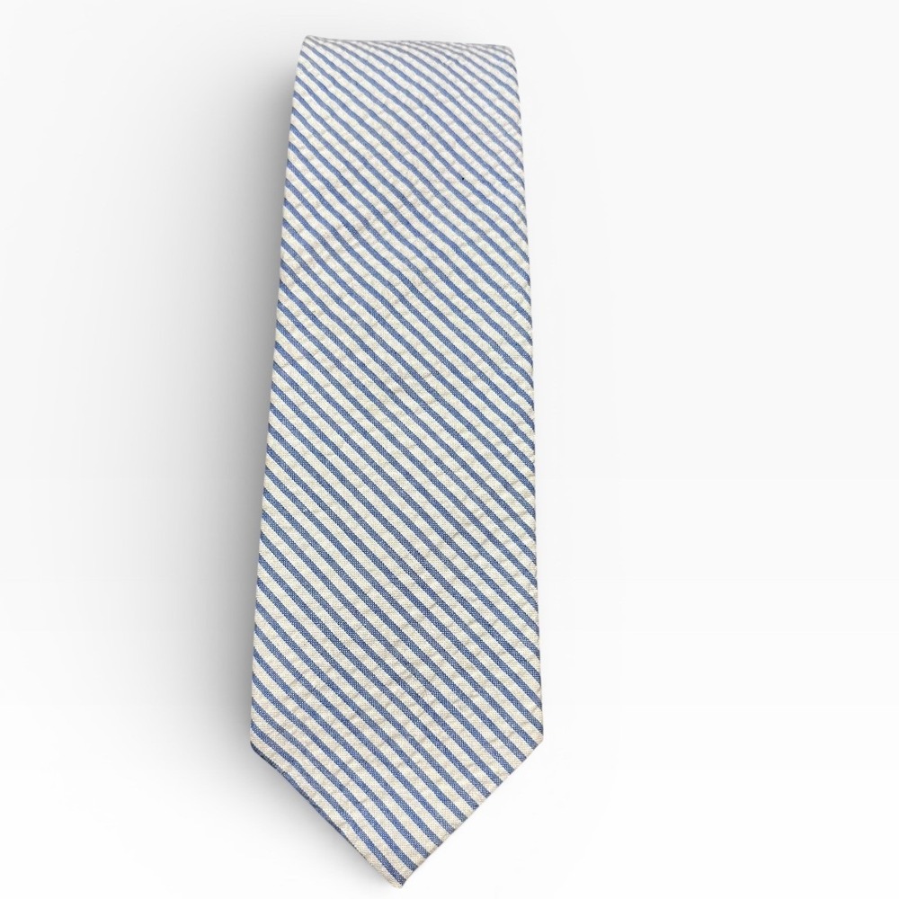 J Crew The Cotton Tie Skinny Blue White Stripe Preppy Business Casual Accessory
